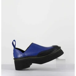 Sabots Chunky Cuir Graine Bleu Electrique - Mercedes Blue Mules