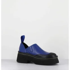 Sabots Chunky Cuir Graine Bleu Electrique - Mercedes Blue Mules