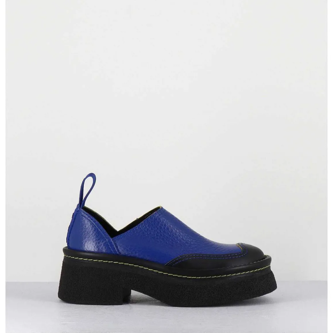 Sabots Chunky Cuir Graine Bleu Electrique - Mercedes Blue Mules