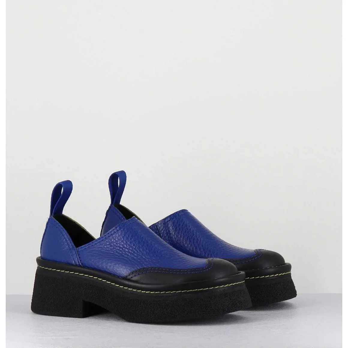 Sabots Chunky Cuir Graine Bleu Electrique - Mercedes Blue Mules