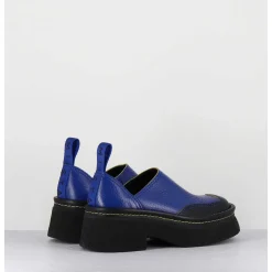 Sabots Chunky Cuir Graine Bleu Electrique - Mercedes Blue Mules