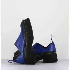 Sabots Chunky Cuir Graine Bleu Electrique - Mercedes Blue Mules