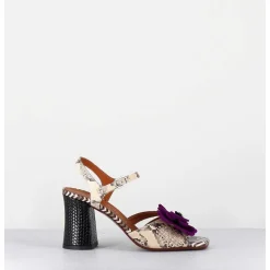 Sandales A Fleur Violet Bout Carre & Imprime Serpent - Piruca Ferrari Terra