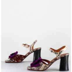 Sandales A Fleur Violet Bout Carre & Imprime Serpent - Piruca Ferrari Terra