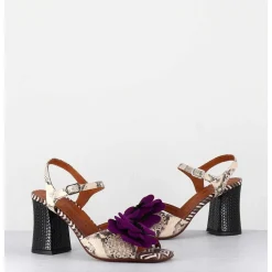 Sandales A Fleur Violet Bout Carre & Imprime Serpent - Piruca Ferrari Terra