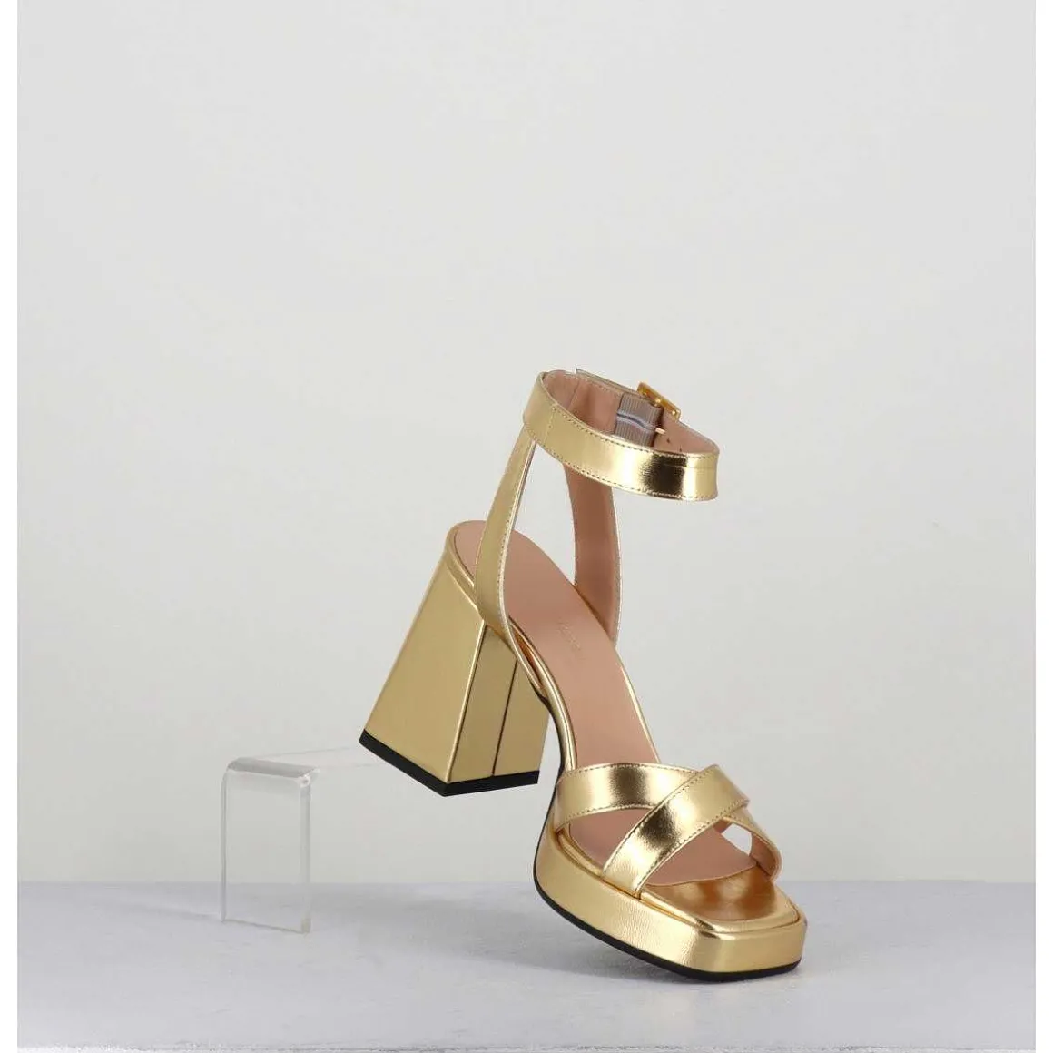 Sandales A Plateforme Cuir Metallise Dore - Sunny Laminato Oro