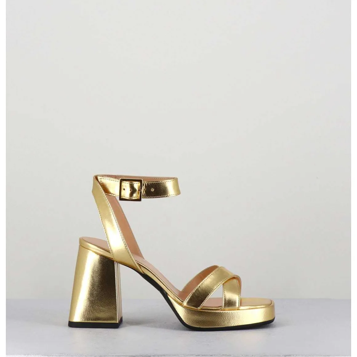 Sandales A Plateforme Cuir Metallise Dore - Sunny Laminato Oro