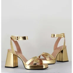 Sandales A Plateforme Cuir Metallise Dore - Sunny Laminato Oro