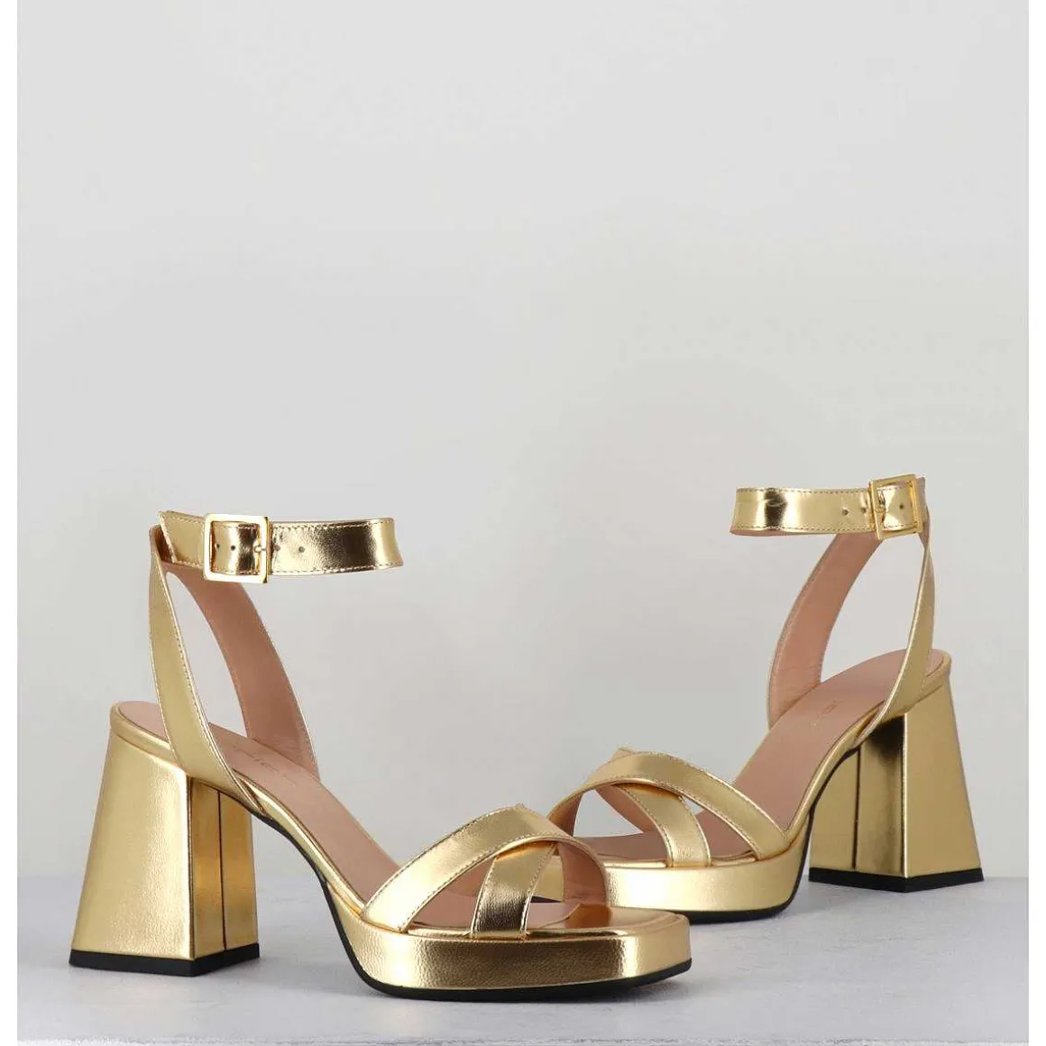 Sandales A Plateforme Cuir Metallise Dore - Sunny Laminato Oro