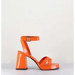 Sandales A Plateforme Cuir Vernis Orange - Sunny Vernice Arancio