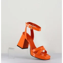 Sandales A Plateforme Cuir Vernis Orange - Sunny Vernice Arancio