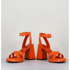 Sandales A Plateforme Cuir Vernis Orange - Sunny Vernice Arancio