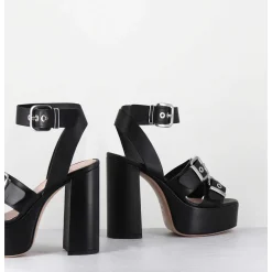 Sandales A Plateforme Cuir Noir & Boucles - Phile Nero