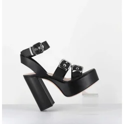 Sandales A Plateforme Cuir Noir & Boucles - Phile Nero