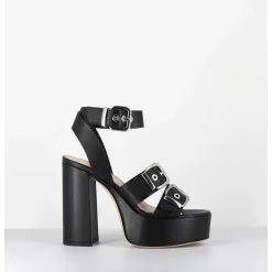Sandales A Plateforme Cuir Noir & Boucles - Phile Nero