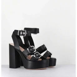 Sandales A Plateforme Cuir Noir & Boucles - Phile Nero