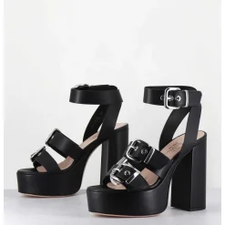 Sandales A Plateforme Cuir Noir & Boucles - Phile Nero