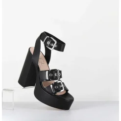 Sandales A Plateforme Cuir Noir & Boucles - Phile Nero