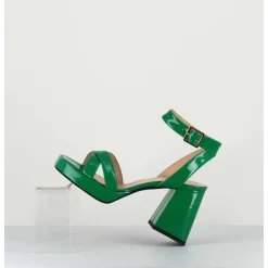 Sandales A Plateforme Cuir Vernis Noir - Sunny Vernice Verde