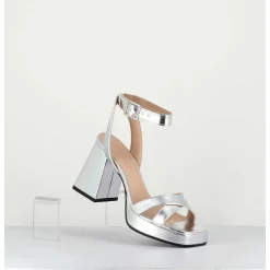 Sandales A Plateforme Cuir Metallise Argent - Sunny Laminato Silver