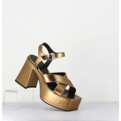 Sandales A Plateforme En Cuir Metallise Bronze - Ameru Luxor