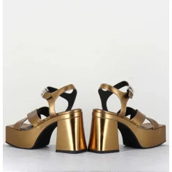 Sandales A Plateforme En Cuir Metallise Bronze - Ameru Luxor