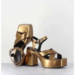 Sandales A Plateforme En Cuir Metallise Bronze - Ameru Luxor