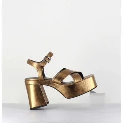 Sandales A Plateforme En Cuir Metallise Bronze - Ameru Luxor