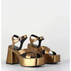 Sandales A Plateforme En Cuir Metallise Bronze - Ameru Luxor