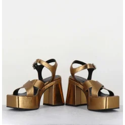Sandales A Plateforme En Cuir Metallise Bronze - Ameru Luxor