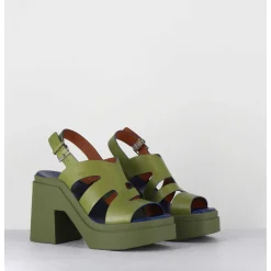 Sandales A Plateforme En Cuir Vert Destructure - Nateo Sport Aloe