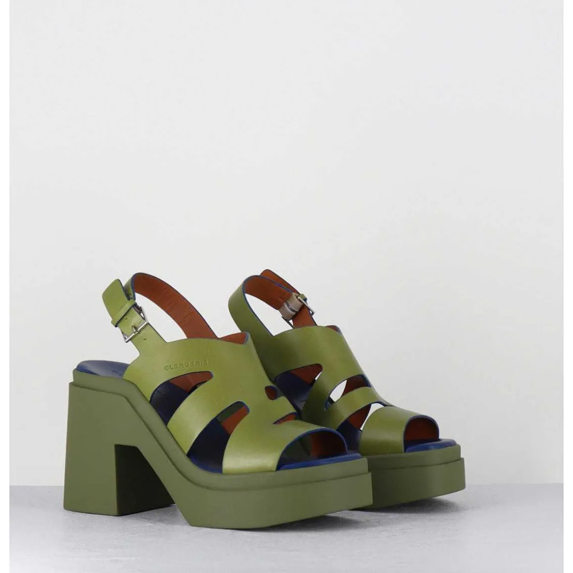 Sandales A Plateforme En Cuir Vert Destructure - Nateo Sport Aloe