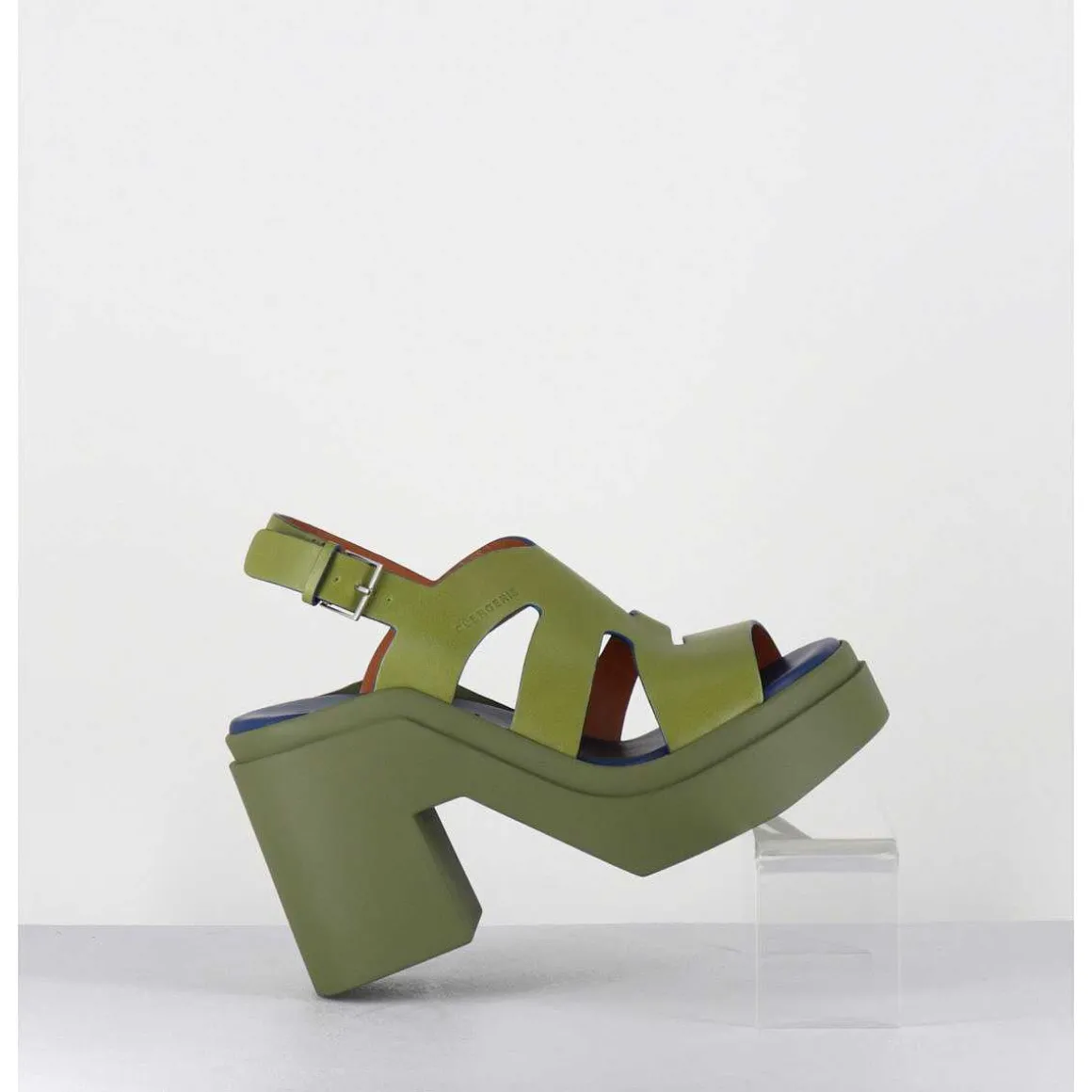 Sandales A Plateforme En Cuir Vert Destructure - Nateo Sport Aloe