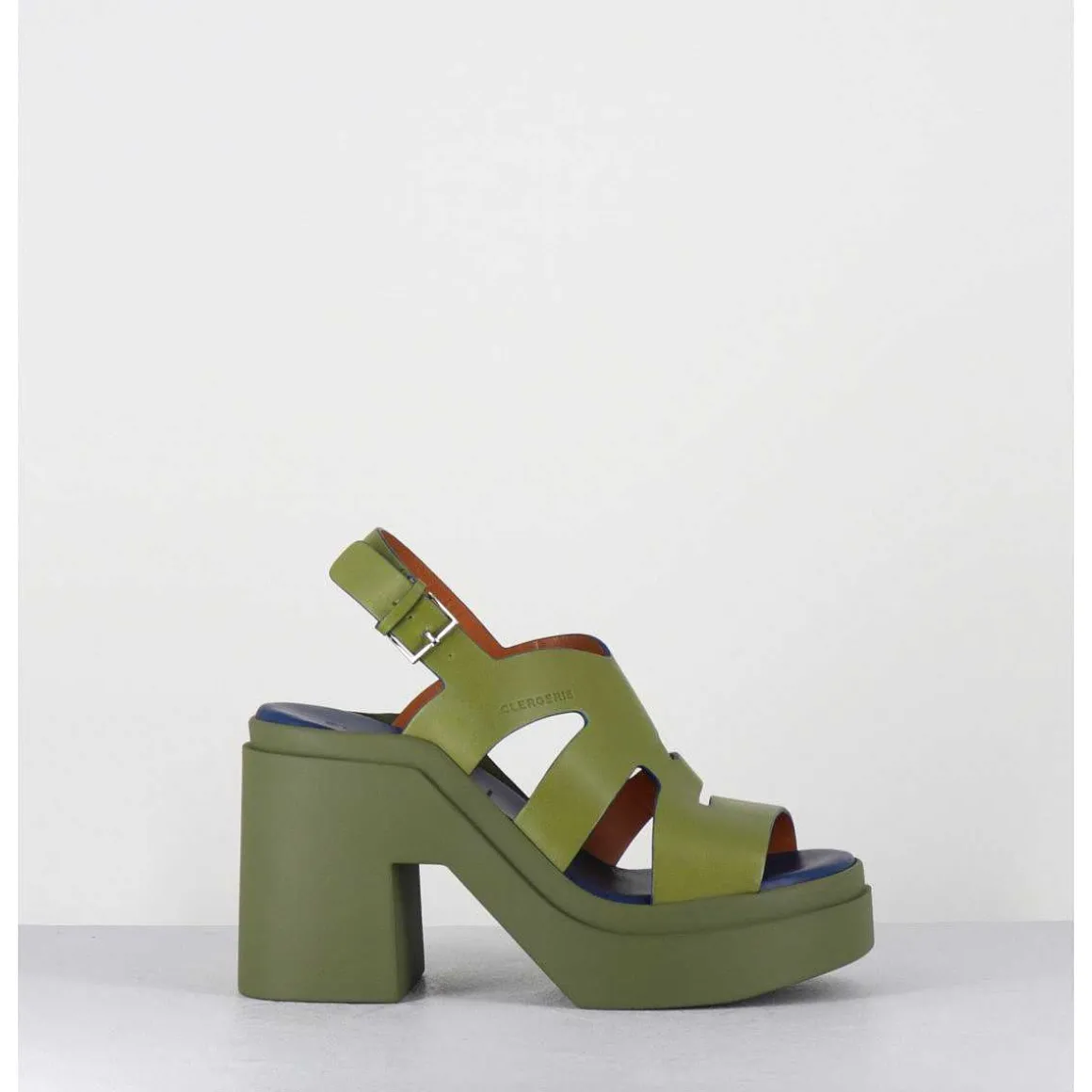 Sandales A Plateforme En Cuir Vert Destructure - Nateo Sport Aloe