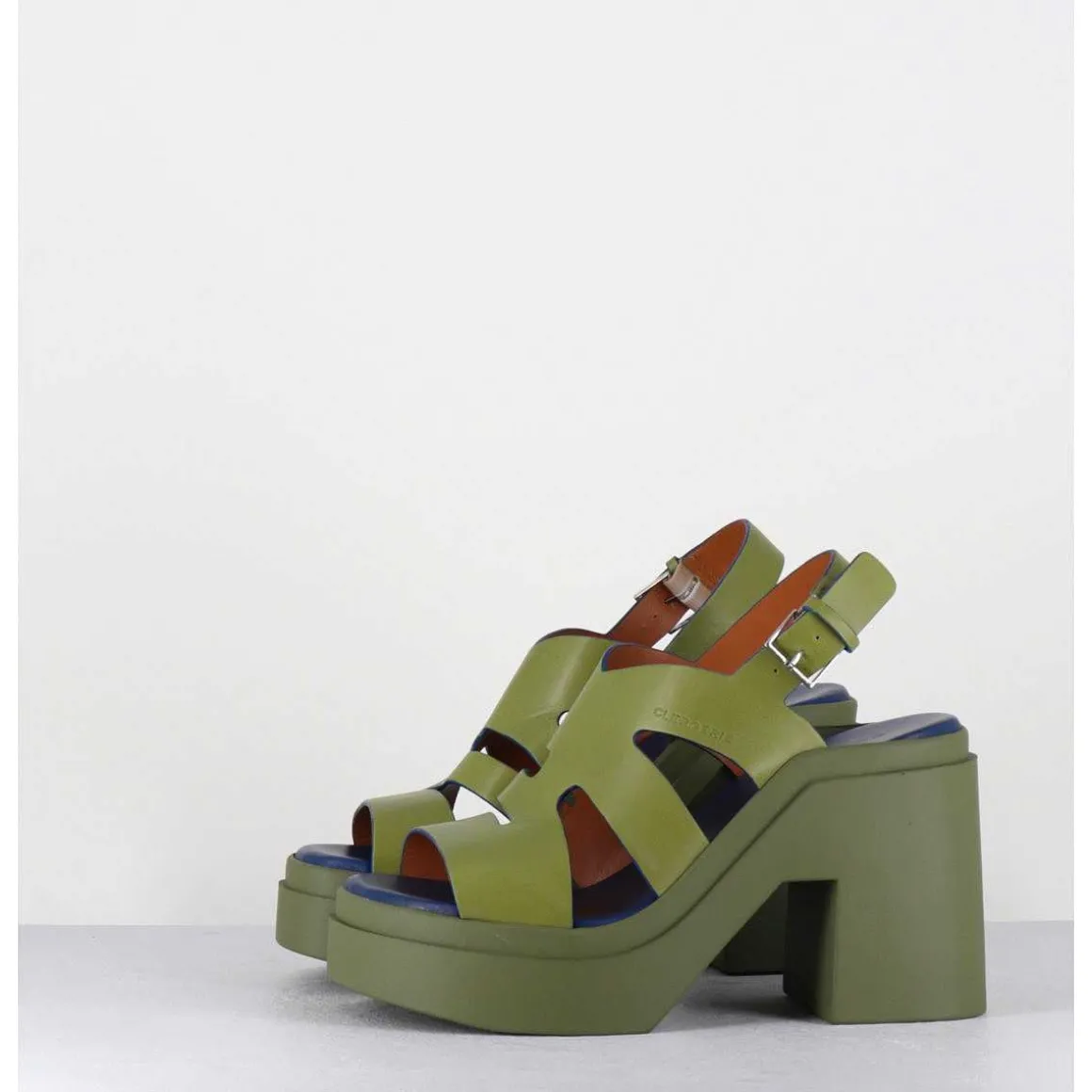 Sandales A Plateforme En Cuir Vert Destructure - Nateo Sport Aloe