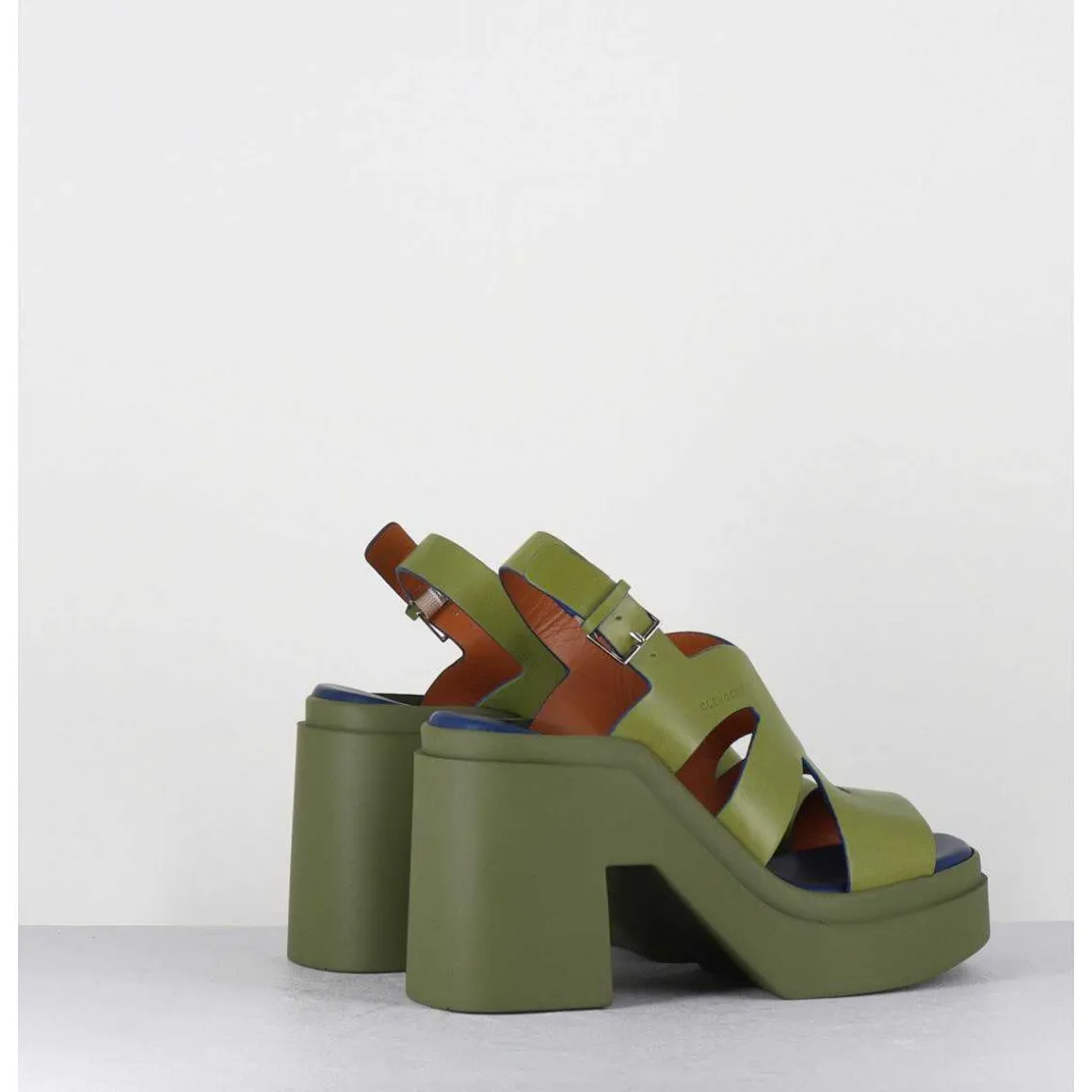 Sandales A Plateforme En Cuir Vert Destructure - Nateo Sport Aloe