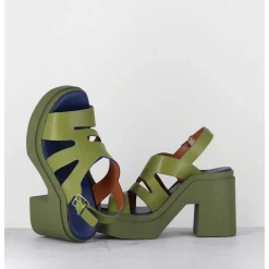 Sandales A Plateforme En Cuir Vert Destructure - Nateo Sport Aloe