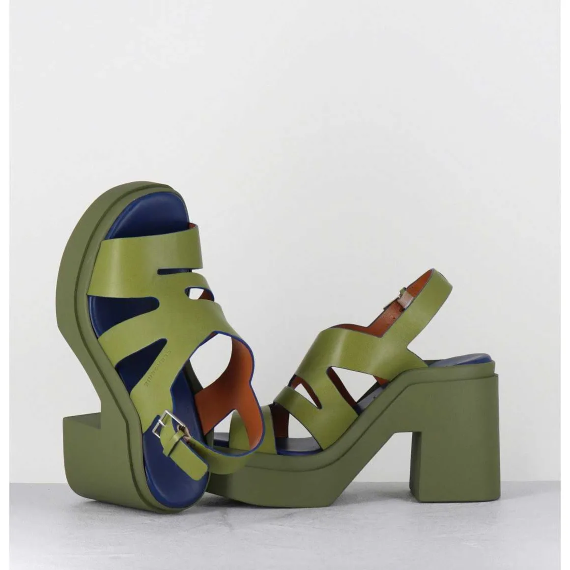 Sandales A Plateforme En Cuir Vert Destructure - Nateo Sport Aloe