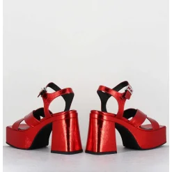 Sandales A Plateforme En Cuir Metallise Froisse Rouge - Ameri Rosso