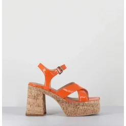 Sandales A Plateforme En Liege Vernis Orange - Amera Albicola
