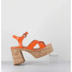 Sandales A Plateforme En Liege Vernis Orange - Amera Albicola
