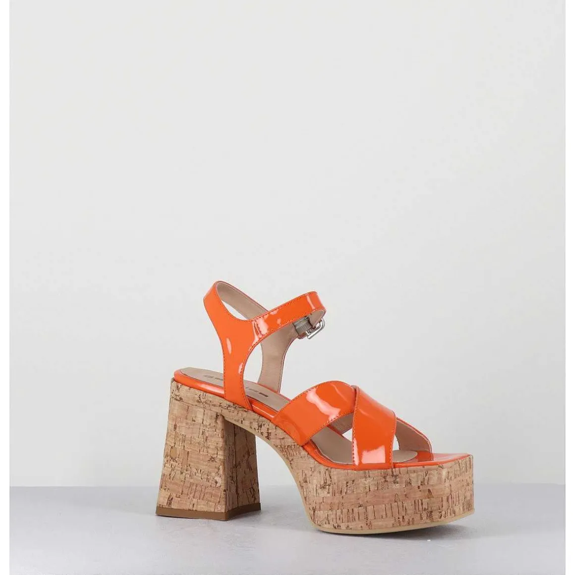 Sandales A Plateforme En Liege Vernis Orange - Amera Albicola