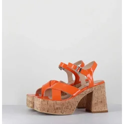 Sandales A Plateforme En Liege Vernis Orange - Amera Albicola
