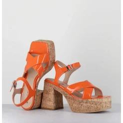 Sandales A Plateforme En Liege Vernis Orange - Amera Albicola