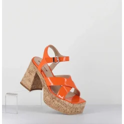 Sandales A Plateforme En Liege Vernis Orange - Amera Albicola