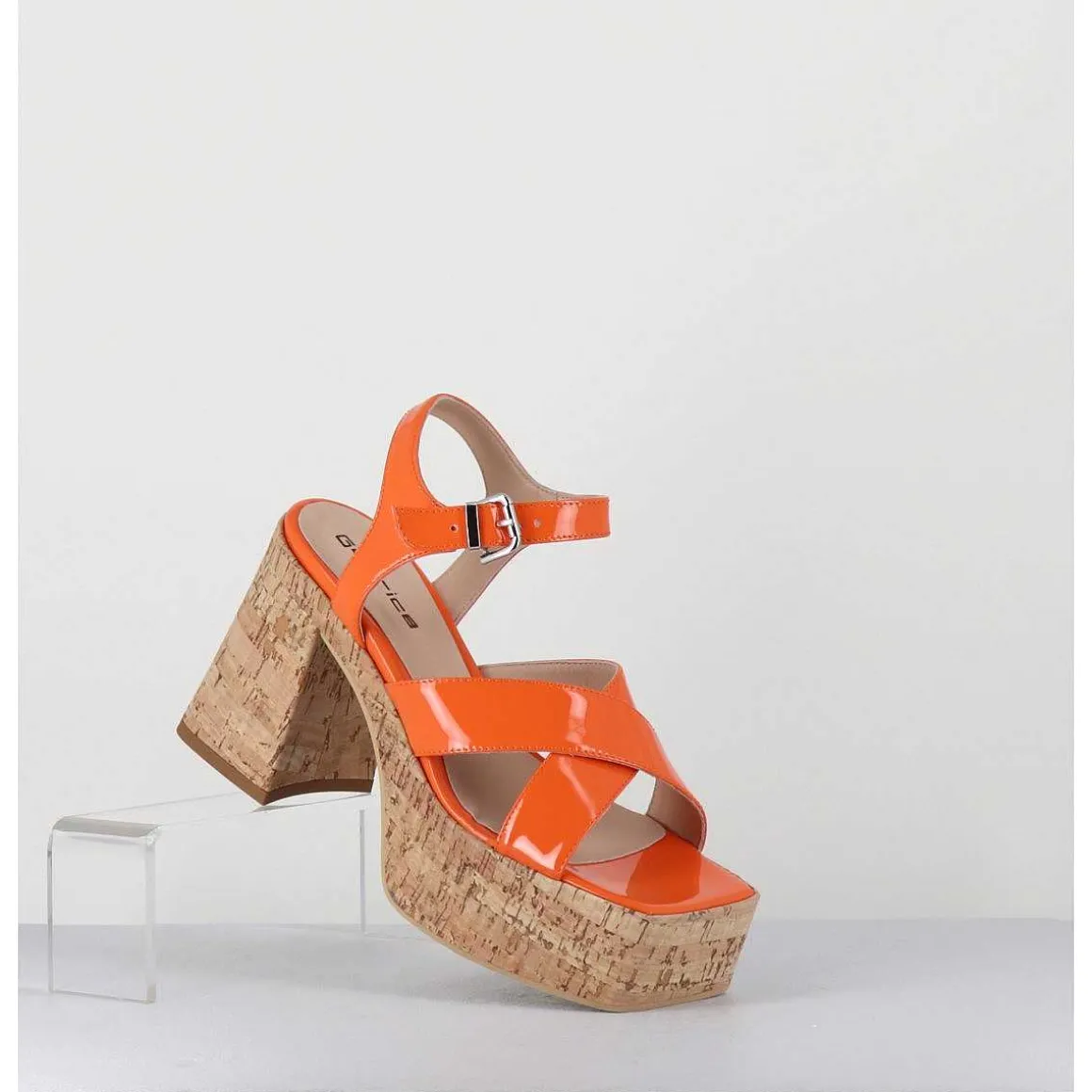 Sandales A Plateforme En Liege Vernis Orange - Amera Albicola