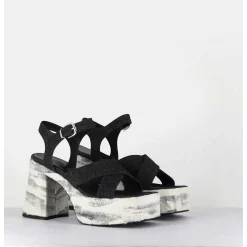 Sandales A Plateforme En Jean Bi-Matiere - Amero Jean Nero
