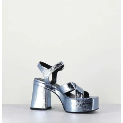 Sandales A Plateforme En Cuir Metallise Froisse Bleu Ciel - Amerou Lavanda