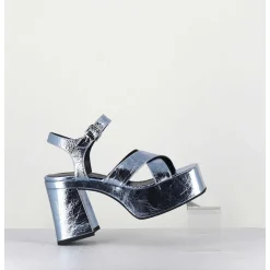 Sandales A Plateforme En Cuir Metallise Froisse Bleu Ciel - Amerou Lavanda