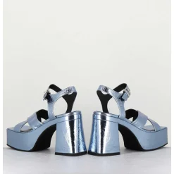 Sandales A Plateforme En Cuir Metallise Froisse Bleu Ciel - Amerou Lavanda